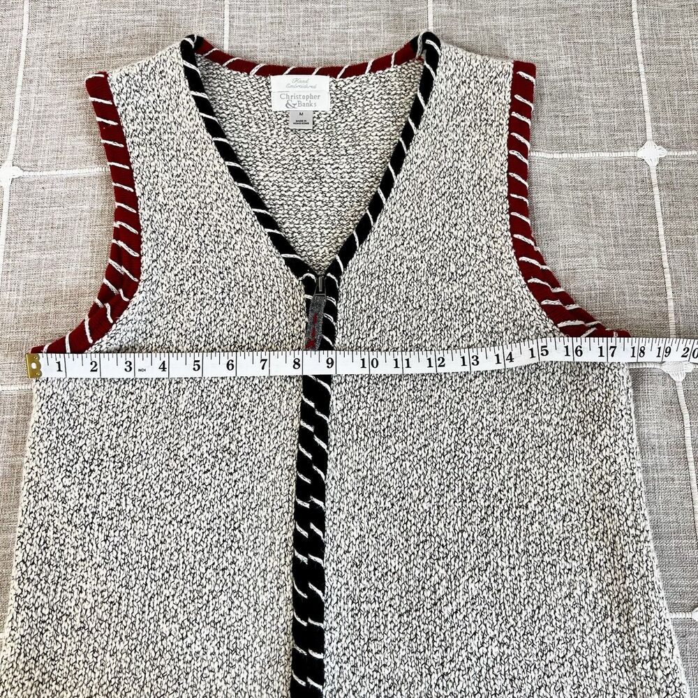 Christopher & Banks Vintage Sweater Vest Full Zip Ivory Black Red Women’s M - Picture 9 of 10